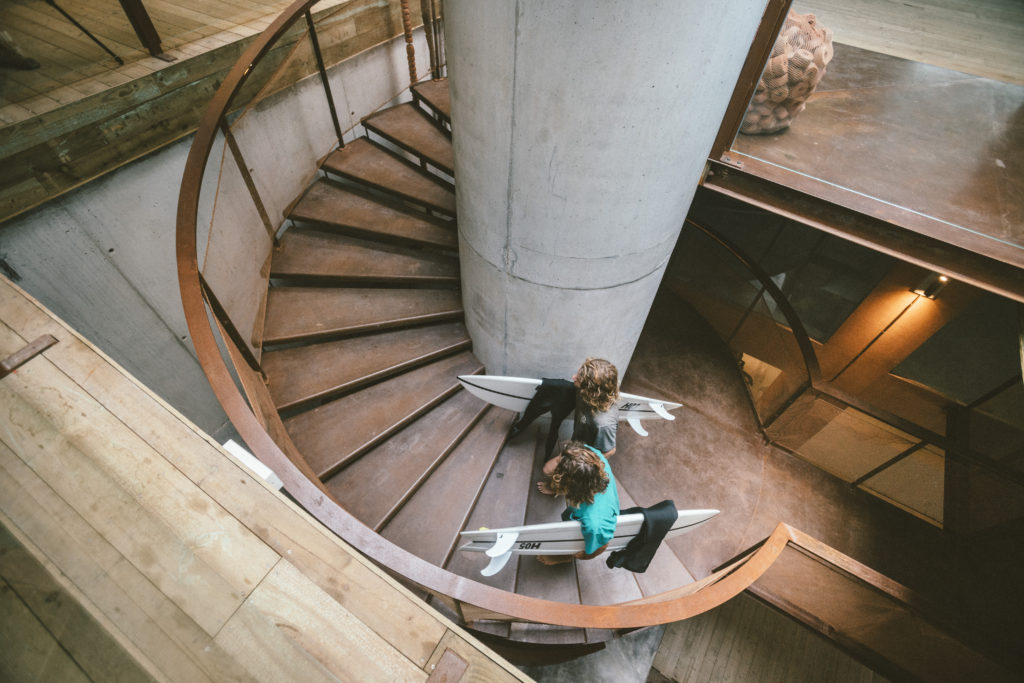 noah surf house hotel lobby stairs